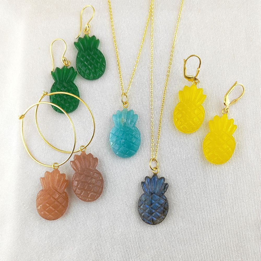 Tropical Amazonite Pineapple Pendant Handmade Gemstone Fruit Charm for Bracelets, Necklaces & Unique Jewelry Designs- Selling Per Piece