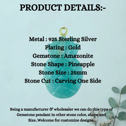 Tropical Amazonite Pineapple Pendant Handmade Gemstone Fruit Charm for Bracelets, Necklaces & Unique Jewelry Designs- Selling Per Piece