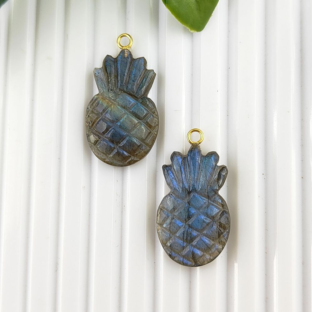 Tropical Labradorite Pineapple Pendant Handmade Gemstone Fruit Charm for Boho Necklaces & Jewelry Designs- Selling Per Piece