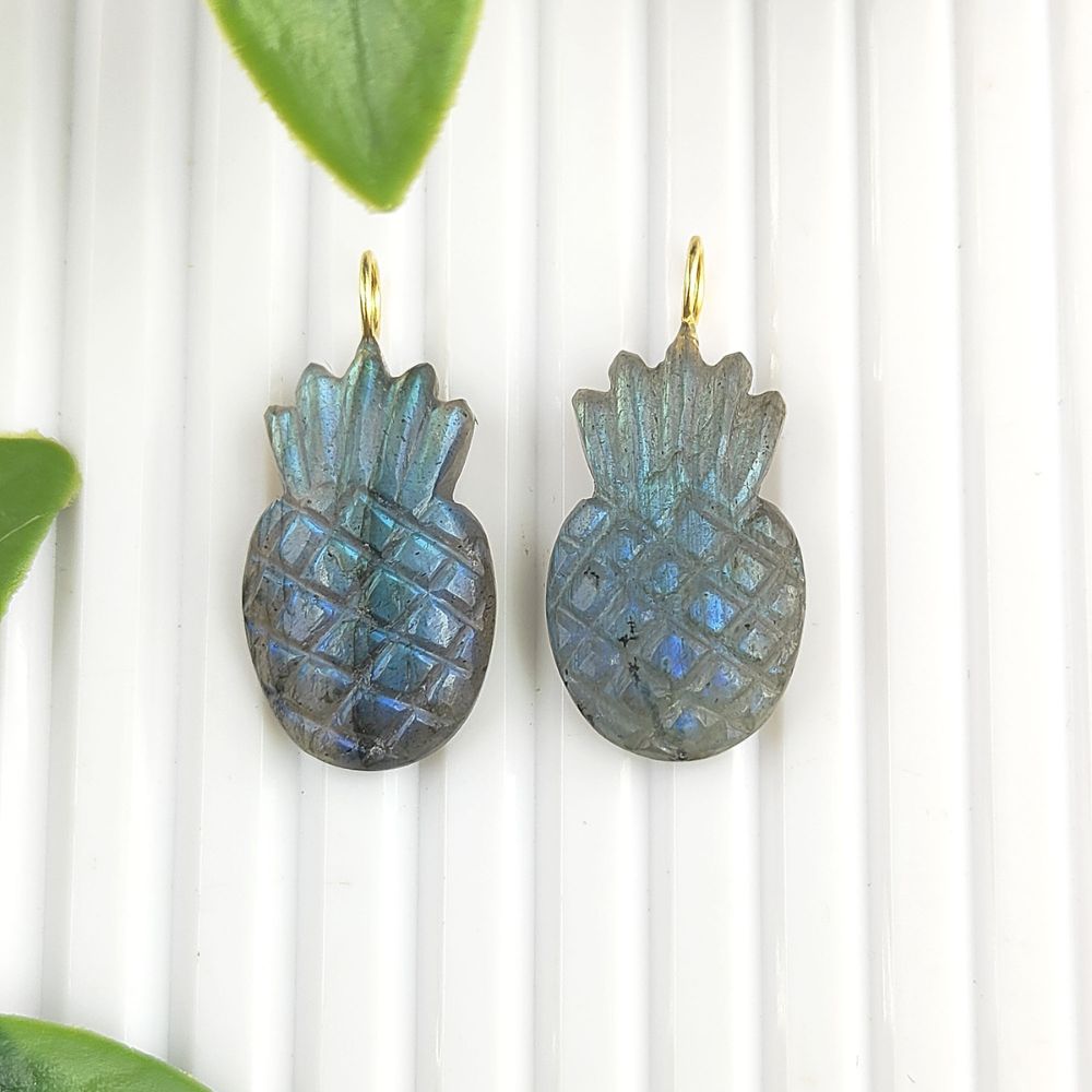 Tropical Labradorite Pineapple Pendant Handmade Gemstone Fruit Charm for Boho Necklaces & Jewelry Designs- Selling Per Piece