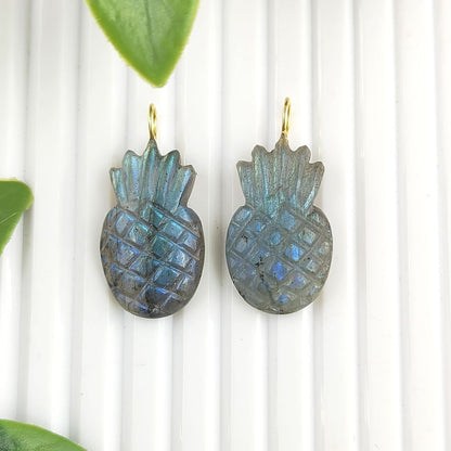 Tropical Labradorite Pineapple Pendant Handmade Gemstone Fruit Charm for Boho Necklaces & Jewelry Designs- Selling Per Piece