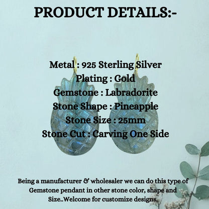 Tropical Labradorite Pineapple Pendant Handmade Gemstone Fruit Charm for Boho Necklaces & Jewelry Designs- Selling Per Piece