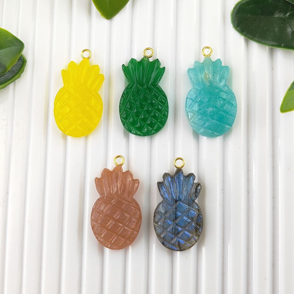 Tropical Labradorite Pineapple Pendant Handmade Gemstone Fruit Charm for Boho Necklaces & Jewelry Designs- Selling Per Piece