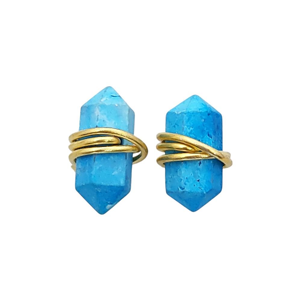 Turquoise Double Point Stud Earrings in Gold Vermeil Handmade Healing Gemstone Jewelry- Selling Per Pair