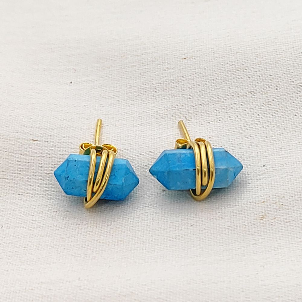 Turquoise Double Point Stud Earrings in Gold Vermeil Handmade Healing Gemstone Jewelry- Selling Per Pair