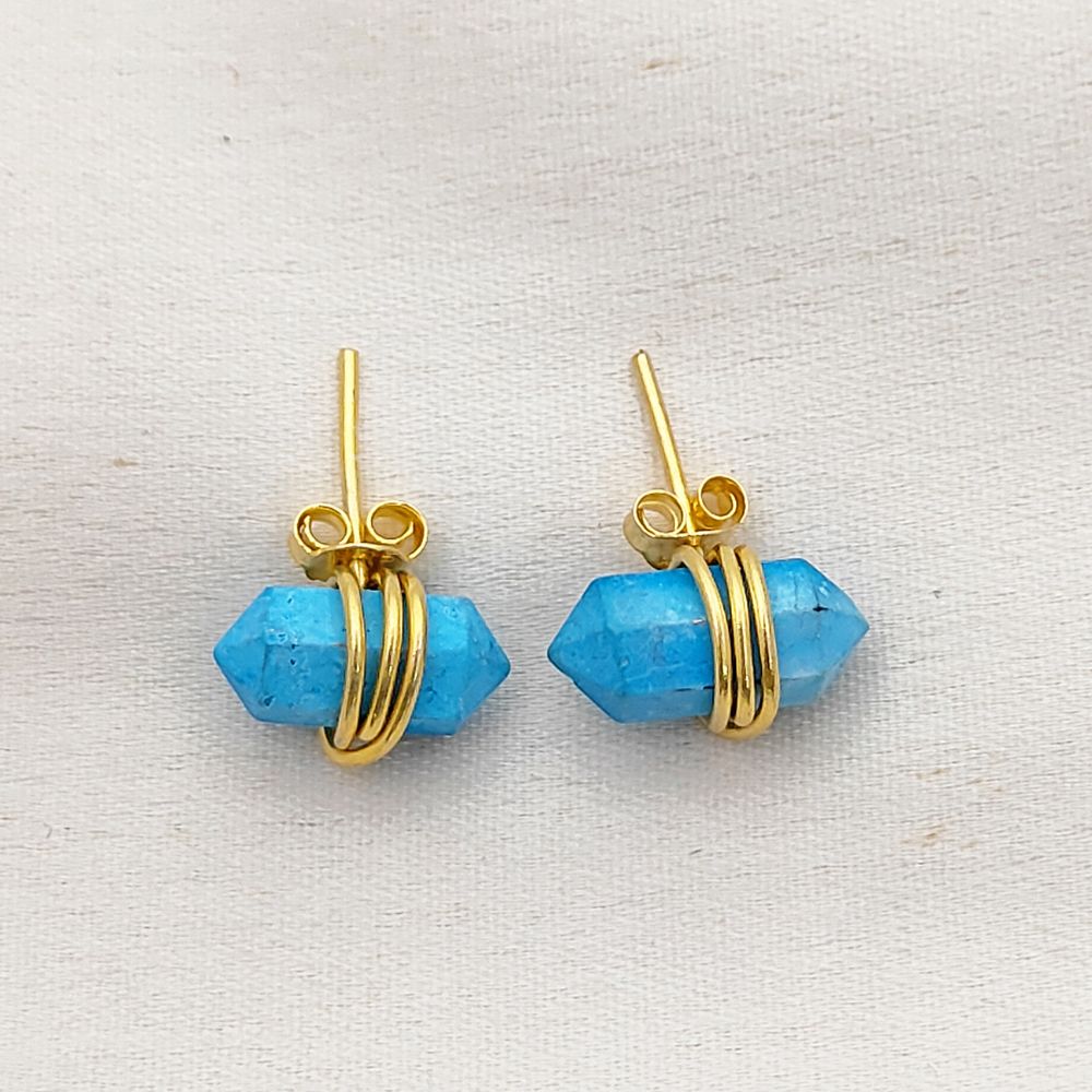 Turquoise Double Point Stud Earrings in Gold Vermeil Handmade Healing Gemstone Jewelry- Selling Per Pair