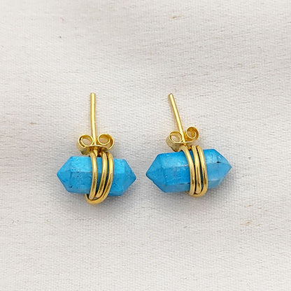 Turquoise Double Point Stud Earrings in Gold Vermeil Handmade Healing Gemstone Jewelry- Selling Per Pair