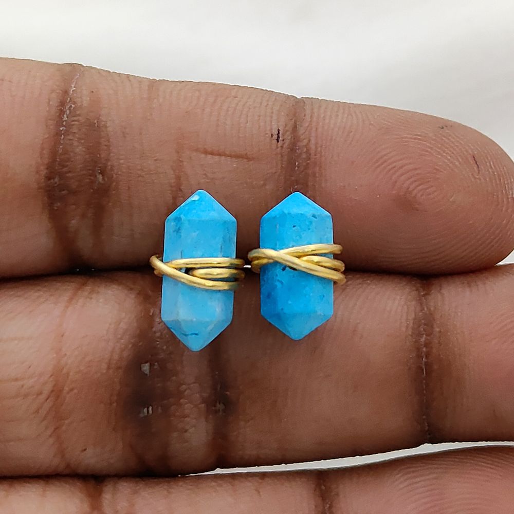 Turquoise Double Point Stud Earrings in Gold Vermeil Handmade Healing Gemstone Jewelry- Selling Per Pair