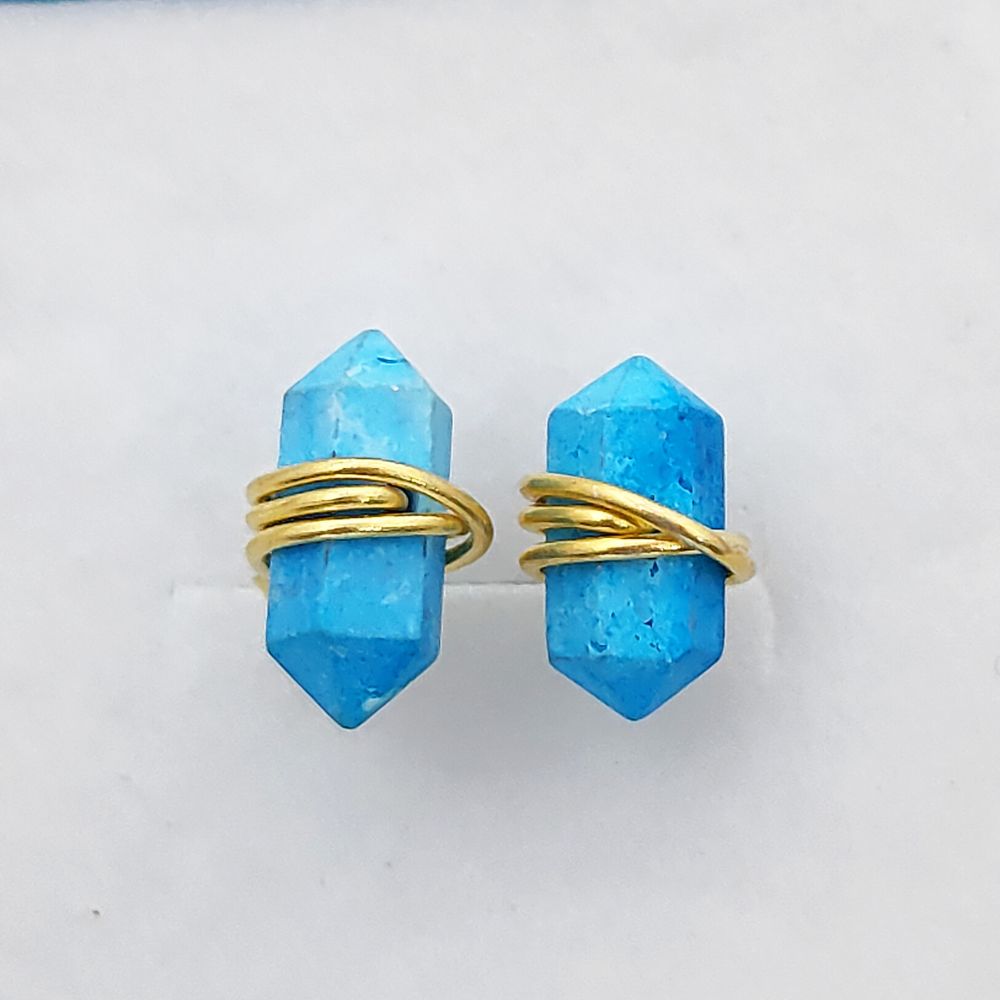 Turquoise Double Point Stud Earrings in Gold Vermeil Handmade Healing Gemstone Jewelry- Selling Per Pair