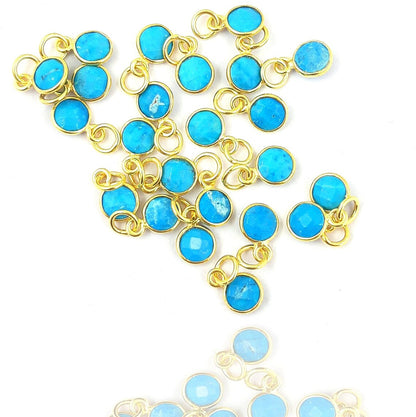 Handmade Round Multi-Gemstone Pendant in Gold Plated Sterling Silver 6mm Faceted Birthstone Charm Necklace- Selling Per Piece
