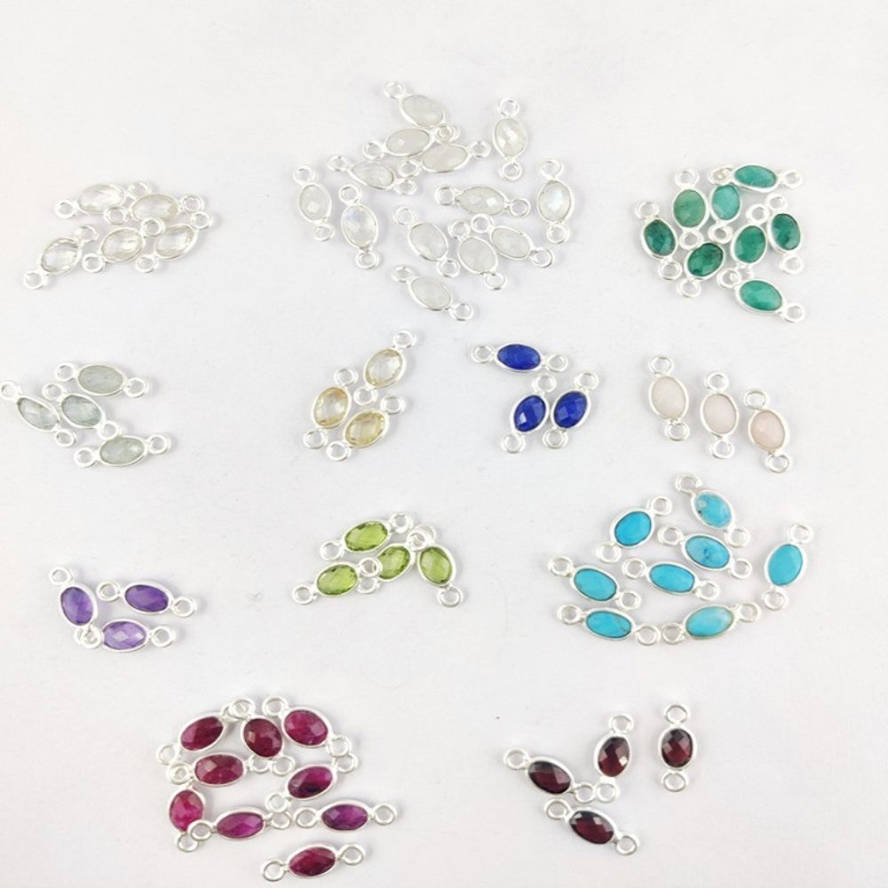 Minimalist Emerald Connector Handmade Silver Charms