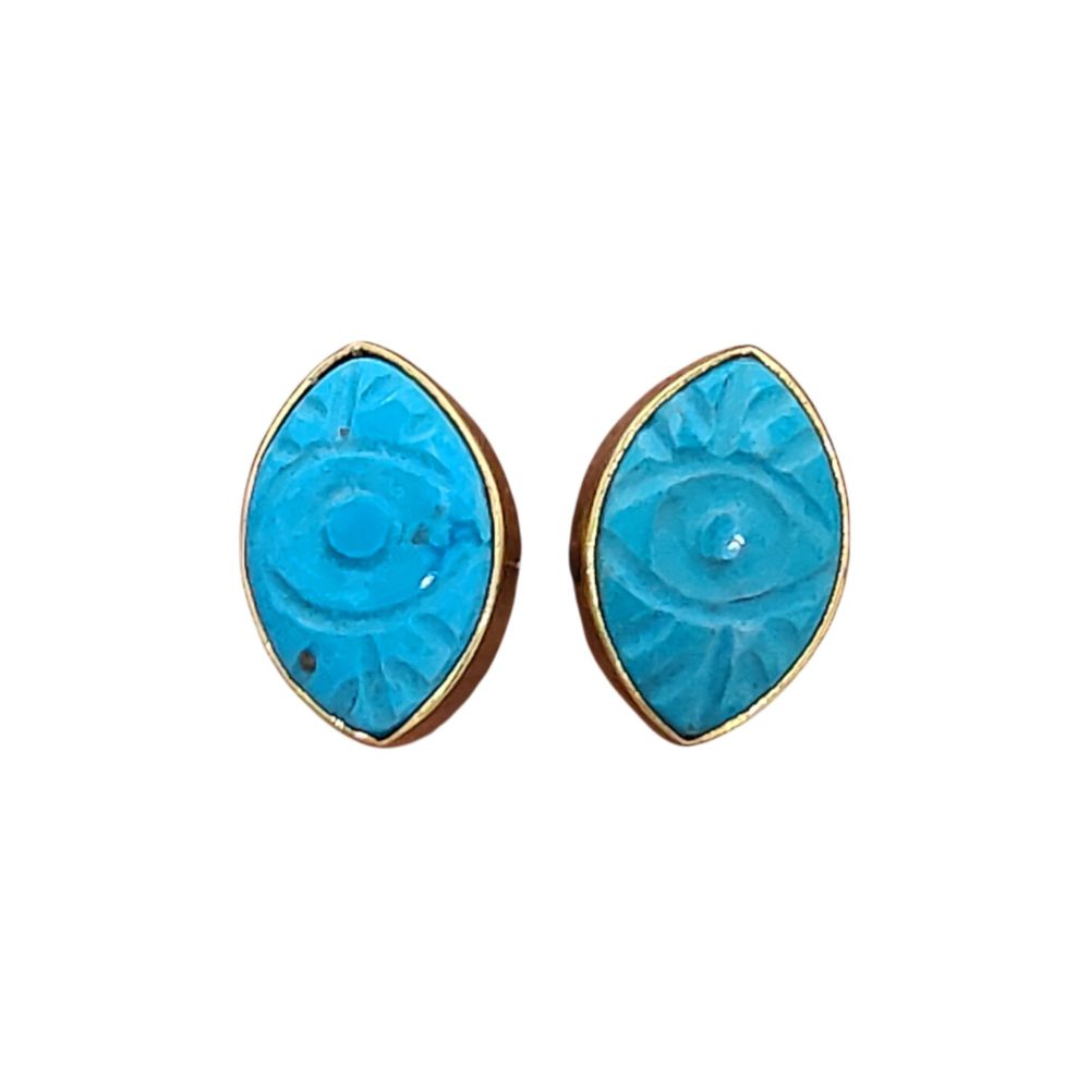 Handmade Evil Eye Marquise Stud Earrings Multi-Color Gemstone Gold Vermeil Healing Jewelry for Women- Selling Per Pair