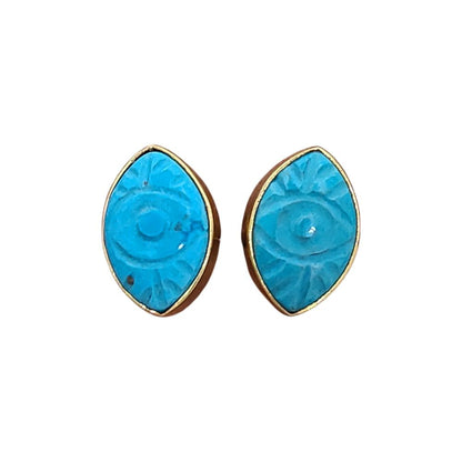 Handmade Evil Eye Marquise Stud Earrings Multi-Color Gemstone Gold Vermeil Healing Jewelry for Women- Selling Per Pair