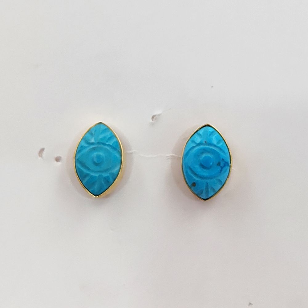 Turquoise Evil Eye Earrings in Gold Vermeil December Birthstone Marquise Handmade Boho Studs – Selling Per Piece