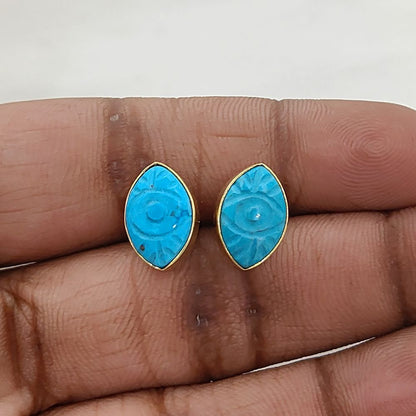 Turquoise Evil Eye Earrings in Gold Vermeil December Birthstone Marquise Handmade Boho Studs – Selling Per Piece