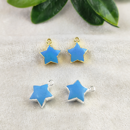 Gold/Silver Electroplated 14mm Blue Turquoise Star Shape Gemstone Pendants Handmade Jewelry- Selling Per Piece