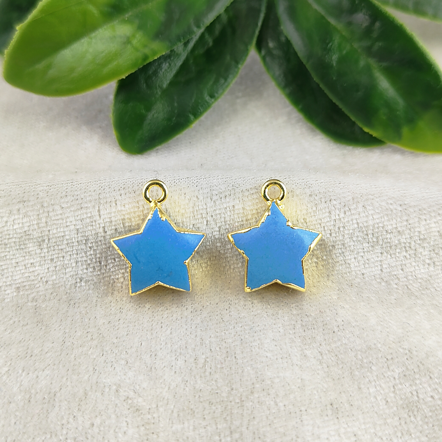 Elegant 14mm Blue Turquoise Star Pendant - Yellow Gold Electroplated Handmade Jewelry