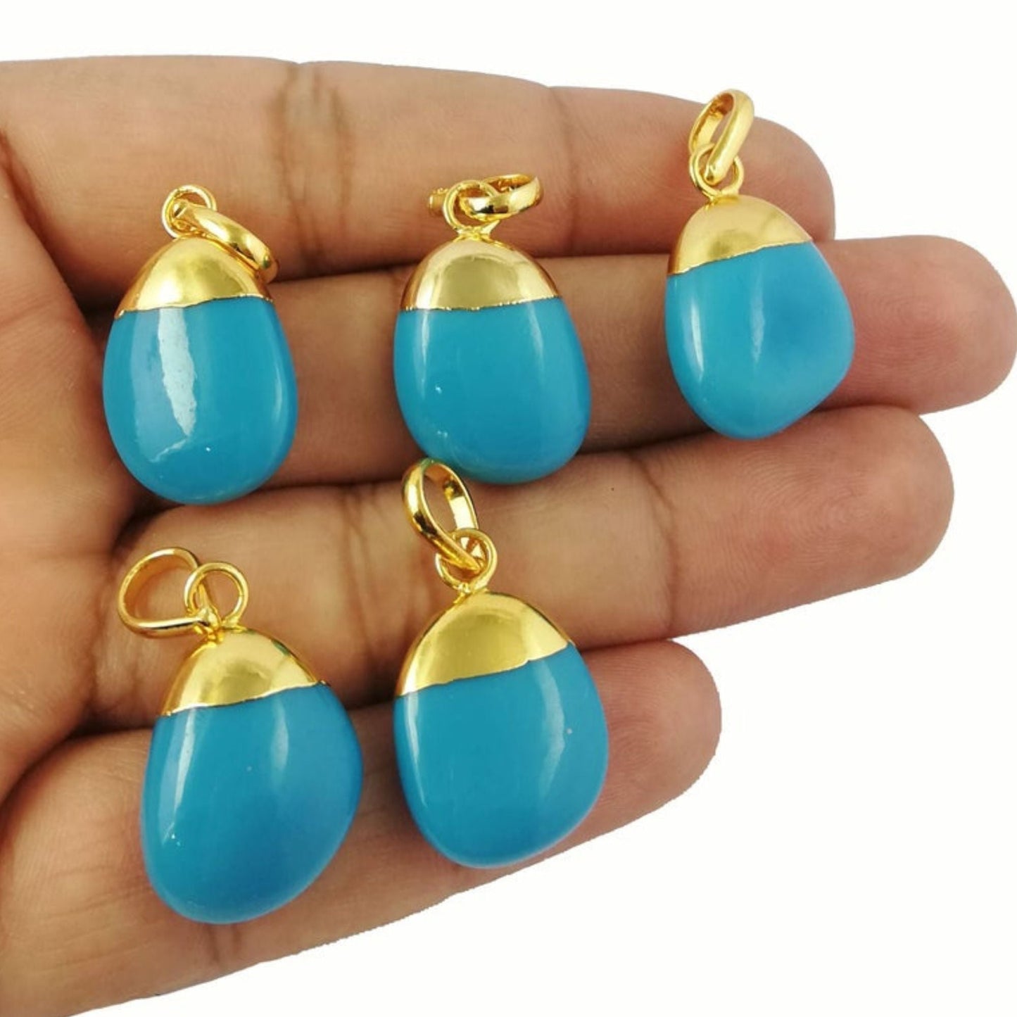 December Birthstone Jewelry - Antique Gold Electroplated Turquoise Pendant