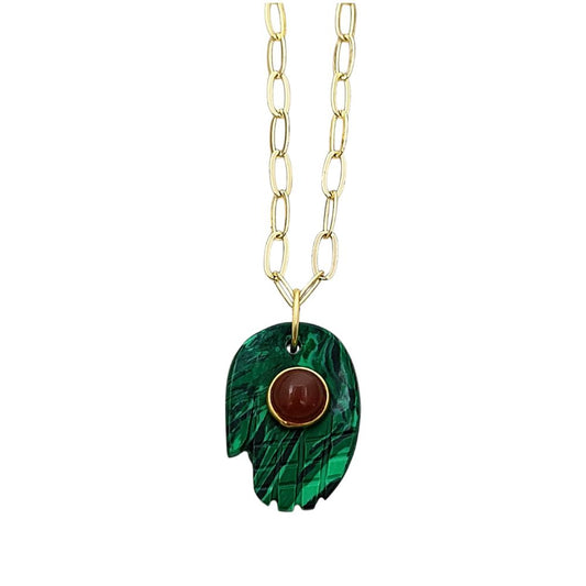 Unique Bohemian Hamsa Hand Malachite Necklace Gold Plated Paperclip Chain Jewelry for Women- Selling Per Piece
