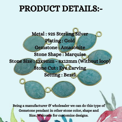 Unique Gold Plated Sterling Silver Amazonite Evil Eye Pendant Handmade Spiritual Jewelry- Selling Per Piece