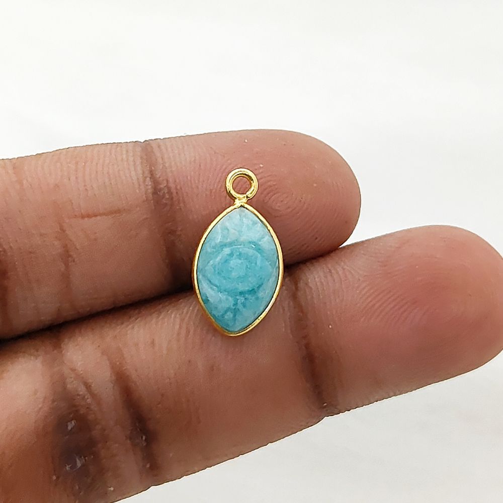 Unique Gold Plated Sterling Silver Amazonite Evil Eye Pendant Handmade Spiritual Jewelry- Selling Per Piece