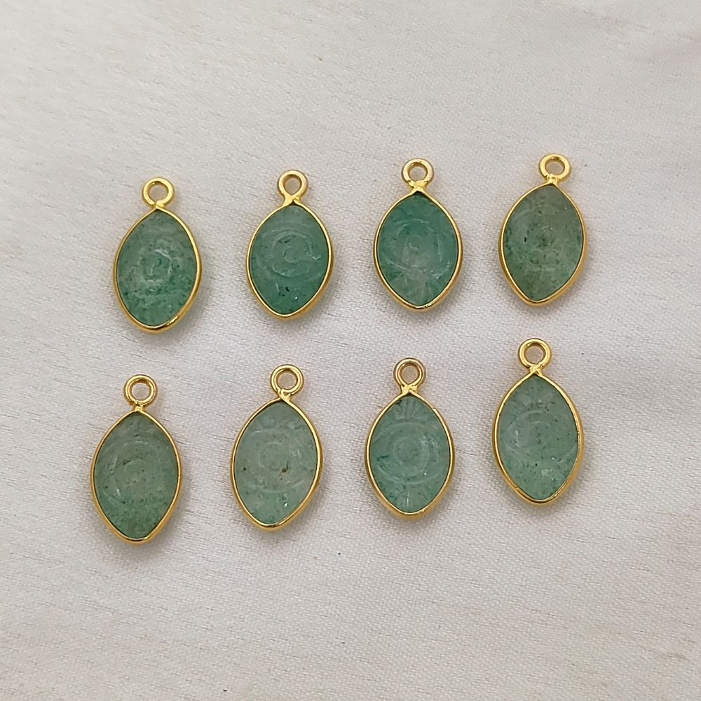 Unique Green Strawberry Quartz Evil Eye Pendant Handmade Gold Plated Sterling Silver Jewelry- Selling Per Piece