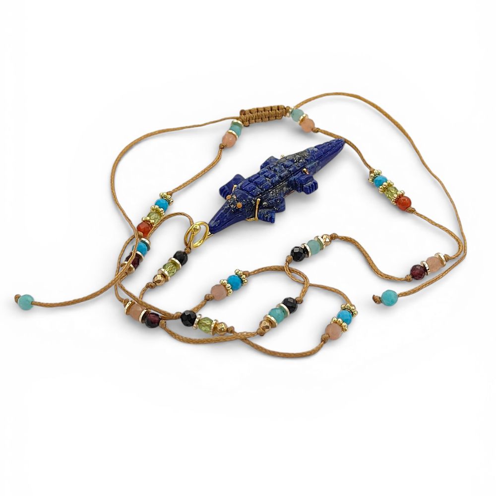 Unique Handcrafted Lapis Lazuli Necklace Adjustable Blue Gemstone Jewelry Boho Summer Statement Necklace