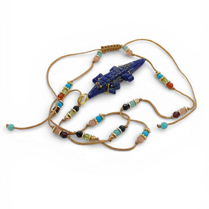 Unique Handcrafted Lapis Lazuli Necklace Adjustable Blue Gemstone Jewelry Boho Summer Statement Necklace