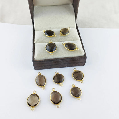 12–15mm Smoky Quartz Bezel Connector, Natural Gemstone Link for Handmade Necklaces, Bracelets, and Earrings- Selling Per Piece