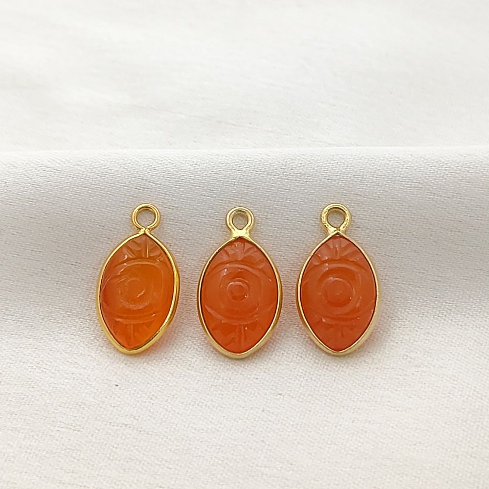 Unique Handmade Carnelian Evil Eye Pendant Gold Plated Sterling Silver Crystal Jewelry Charm- Selling Per Piece
