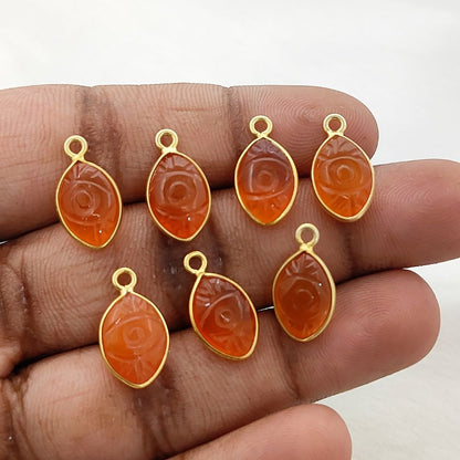 Unique Handmade Carnelian Evil Eye Pendant Gold Plated Sterling Silver Crystal Jewelry Charm- Selling Per Piece