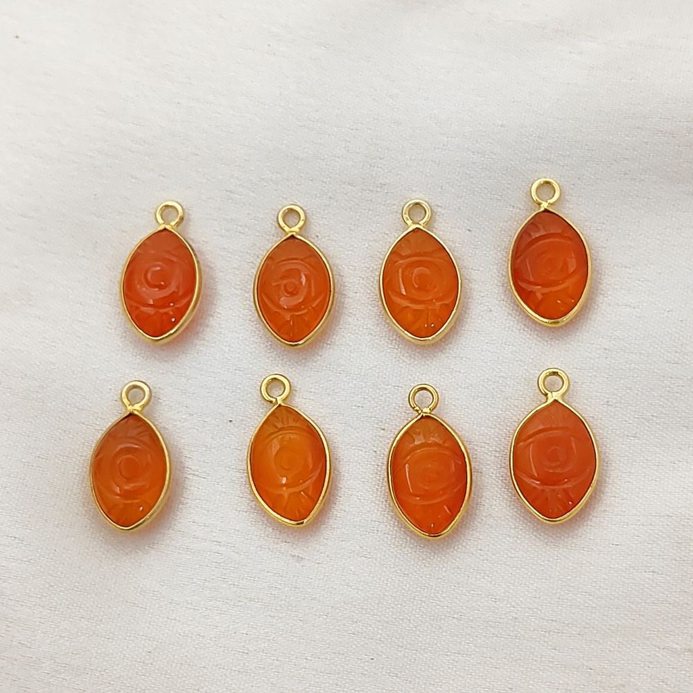 Unique Handmade Carnelian Evil Eye Pendant Gold Plated Sterling Silver Crystal Jewelry Charm- Selling Per Piece