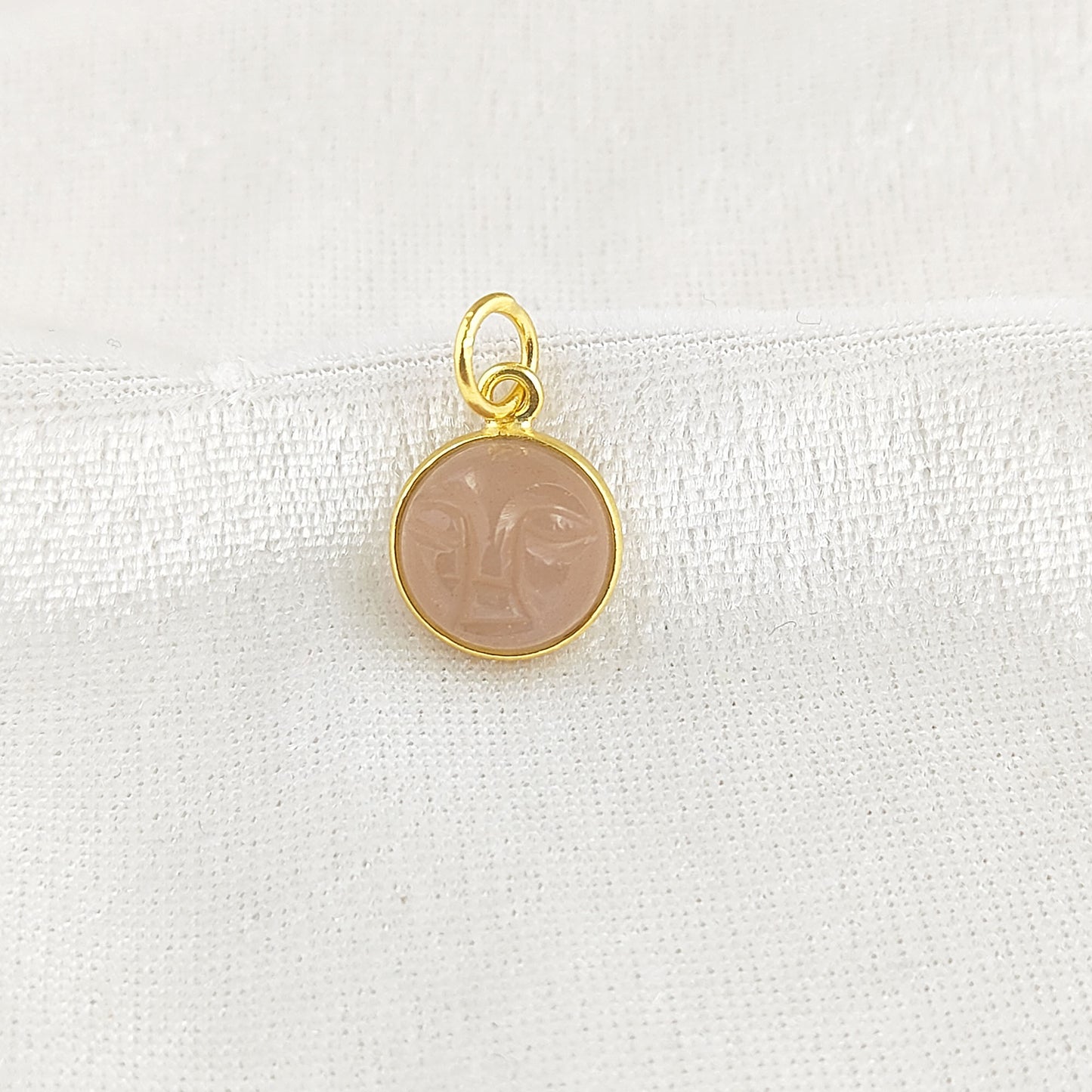 Gold Plated 925 Sterling Silver Peach Moonstone Moon Face Pendant Handmade Celestial Crystal Necklace Jewelry – Selling Per Piece