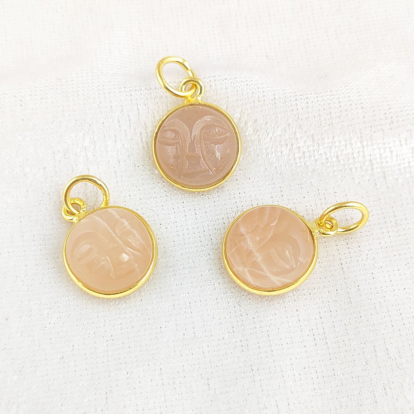 Gold Plated 925 Sterling Silver Peach Moonstone Moon Face Pendant Handmade Celestial Crystal Necklace Jewelry – Selling Per Piece