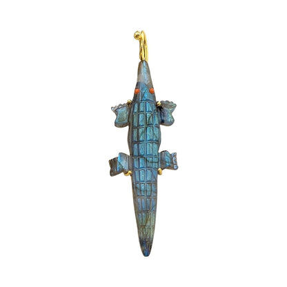 Unique Labradorite Gemstone Crocodile Pendant Hand-Carved Alligator Animal Charm Necklace Gold Plated Boho Tribal Jewelry – Selling Per Piece