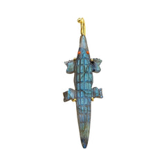 Unique Labradorite Gemstone Crocodile Pendant Hand-Carved Alligator Animal Charm Necklace Gold Plated Boho Tribal Jewelry – Selling Per Piece