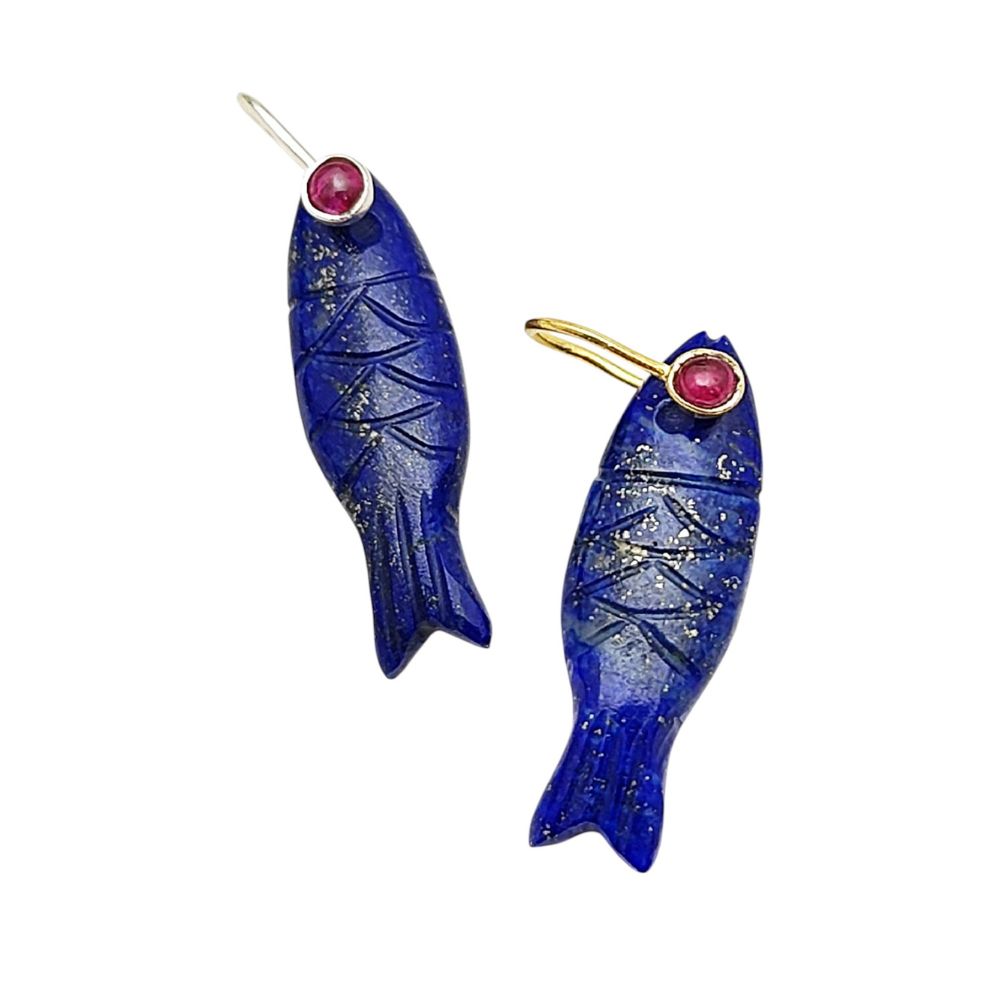 Unique Lapis Lazuli Fish Pendant Designer Carved Animal Charm for Necklace or DIY Jewelry – Selling Per Piece