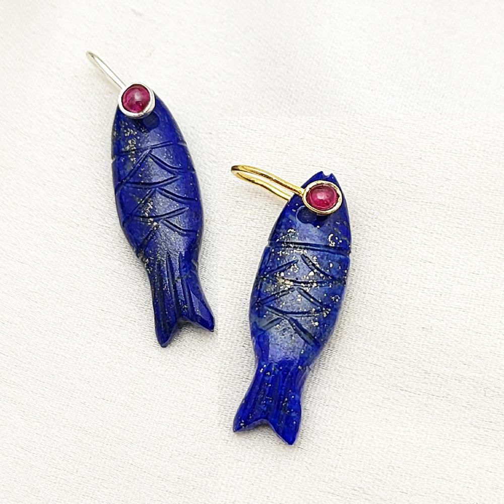 Unique Lapis Lazuli Fish Pendant Designer Carved Animal Charm for Necklace or DIY Jewelry – Selling Per Piece