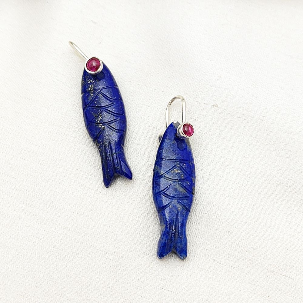 Unique Lapis Lazuli Fish Pendant Designer Carved Animal Charm for Necklace or DIY Jewelry – Selling Per Piece