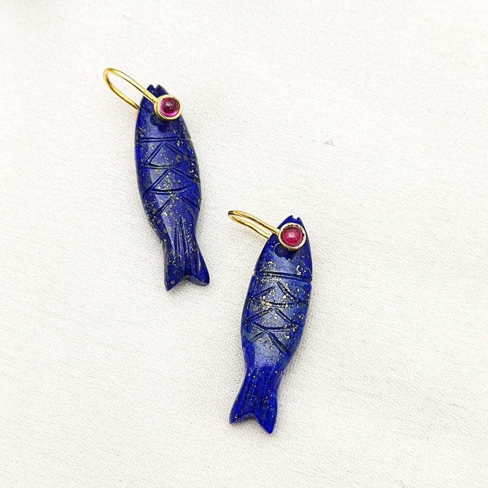Unique Lapis Lazuli Fish Pendant Designer Carved Animal Charm for Necklace or DIY Jewelry – Selling Per Piece