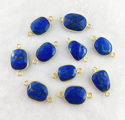 Lapis Lazuli Connector 12–15mm Unique Free Form Gold Bezel Gemstone for Boho & Statement Jewelry- Selling Per Piece