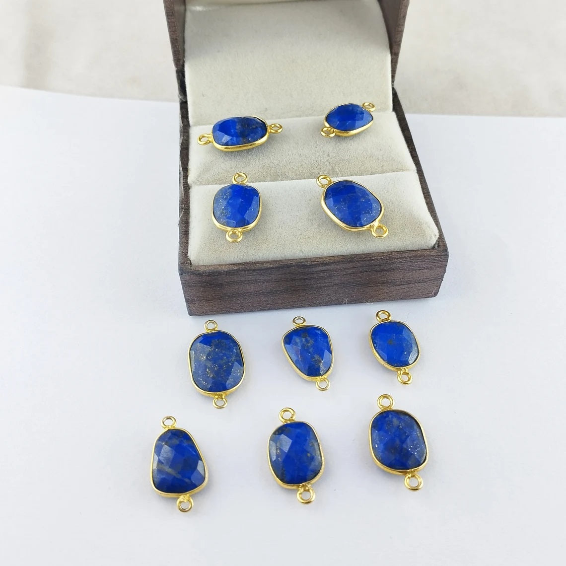 Lapis Lazuli Connector 12–15mm Unique Free Form Gold Bezel Gemstone for Boho & Statement Jewelry- Selling Per Piece