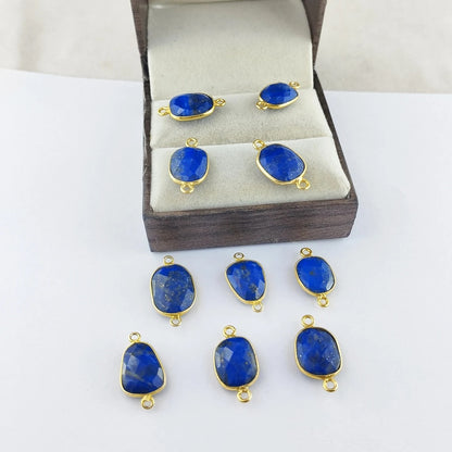 Lapis Lazuli Connector 12–15mm Unique Free Form Gold Bezel Gemstone for Boho & Statement Jewelry- Selling Per Piece