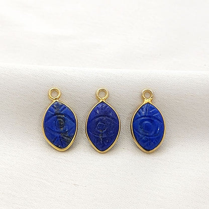 Unique Lapis Lazuli Handmade Evil Eye Pendant Gold Plated Sterling Silver Crystal Jewelry Charm- Selling Per Piece