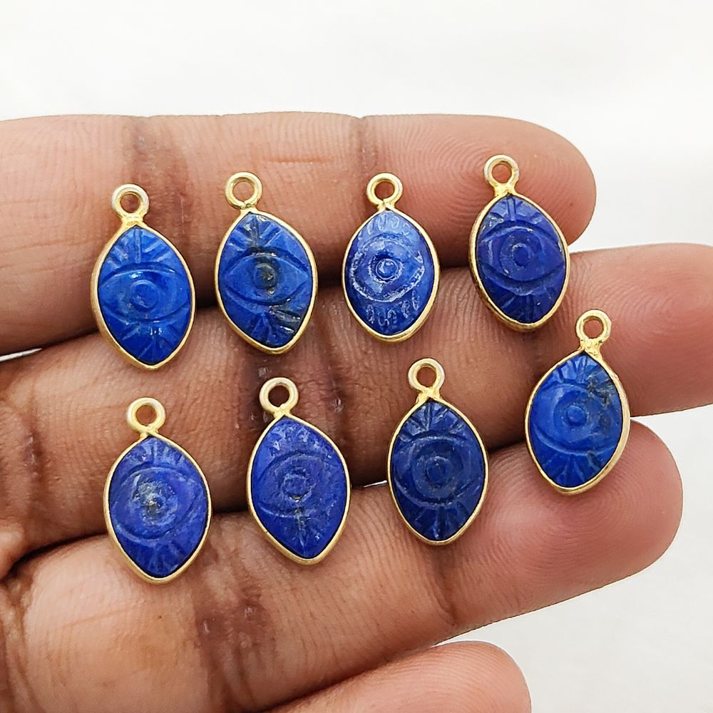 Unique Lapis Lazuli Handmade Evil Eye Pendant Gold Plated Sterling Silver Crystal Jewelry Charm- Selling Per Piece