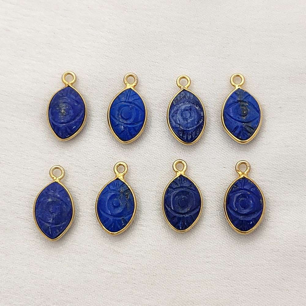 Unique Lapis Lazuli Handmade Evil Eye Pendant Gold Plated Sterling Silver Crystal Jewelry Charm- Selling Per Piece