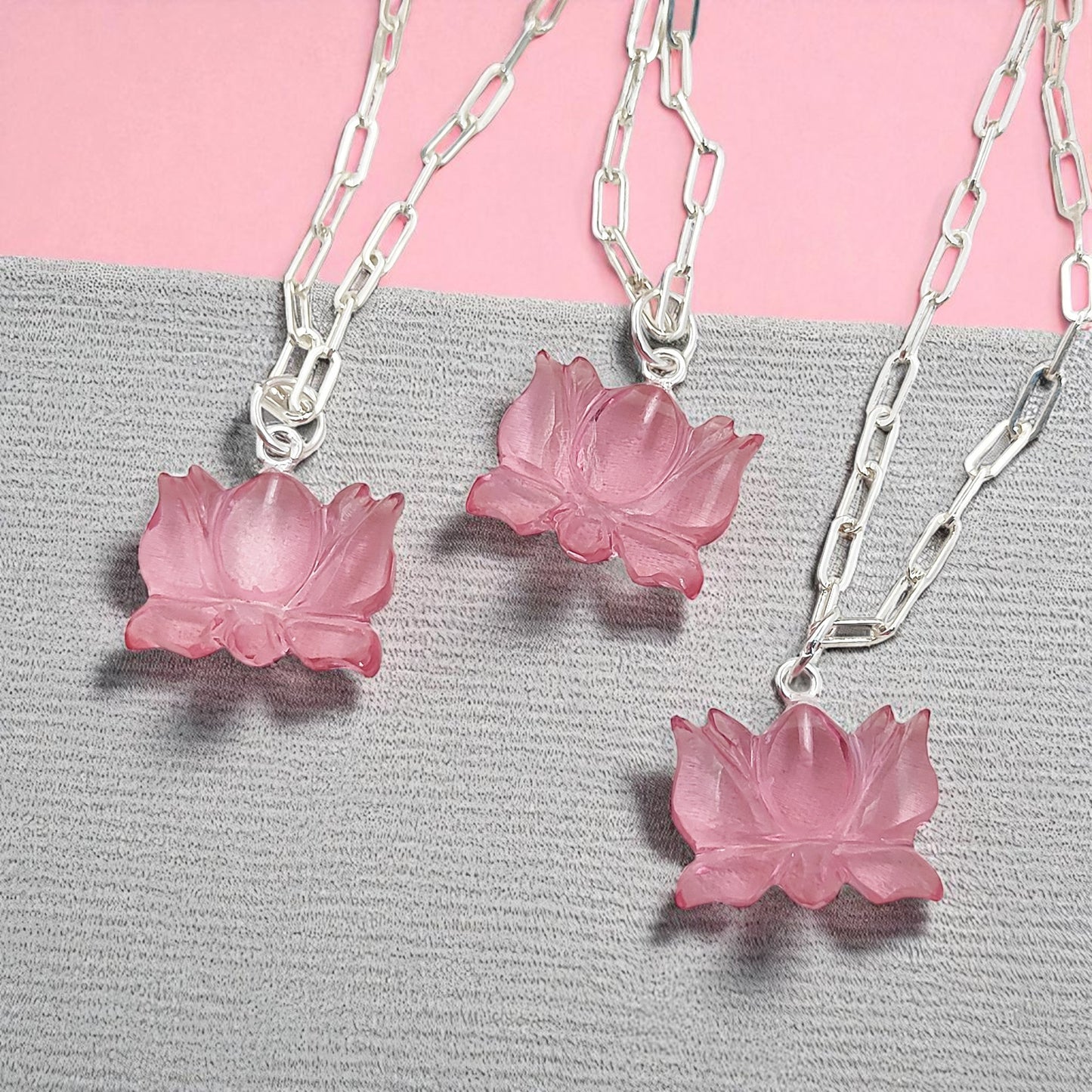 Unique Lotus Carved Pink Tourmaline Necklace Mahalaxmi Inspired Healing Crystal Jewelry- Selling Per Piece
