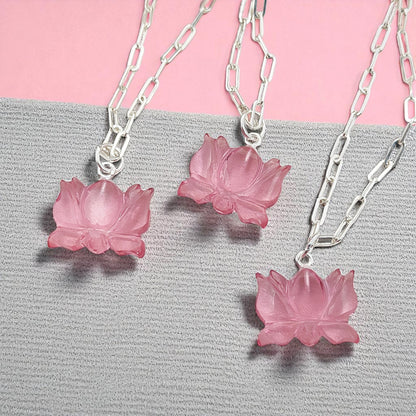 Unique Lotus Carved Pink Tourmaline Necklace Mahalaxmi Inspired Healing Crystal Jewelry- Selling Per Piece