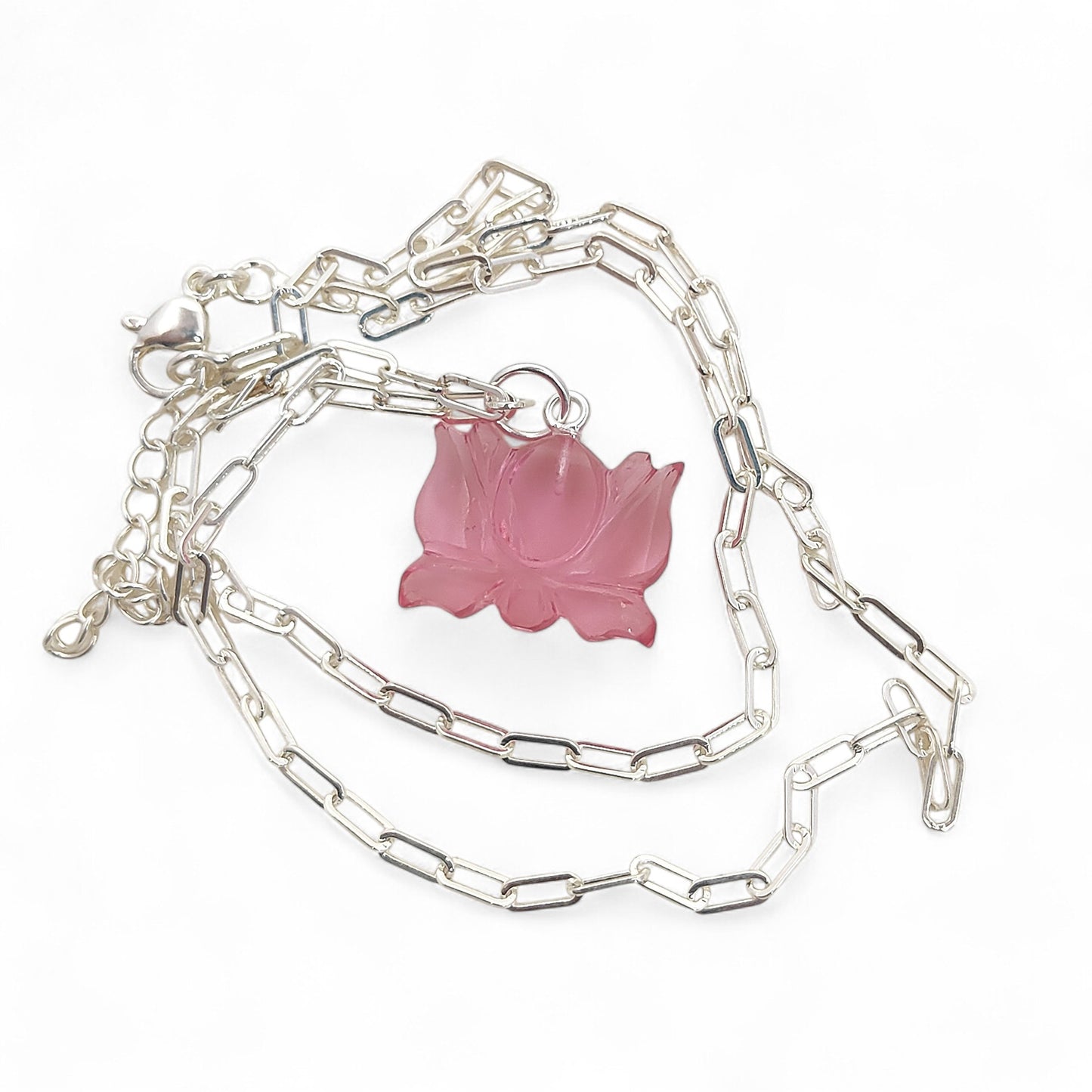 Unique Lotus Carved Pink Tourmaline Necklace Mahalaxmi Inspired Healing Crystal Jewelry- Selling Per Piece