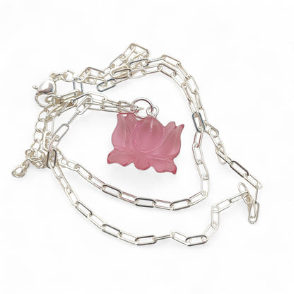 Unique Lotus Carved Pink Tourmaline Necklace Mahalaxmi Inspired Healing Crystal Jewelry- Selling Per Piece